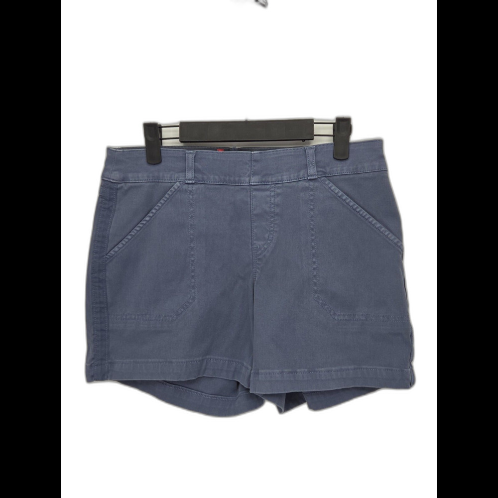 Spanx Stretch Twill Shorts Womens Medium Mountain Blue 5" High Rise Pull On